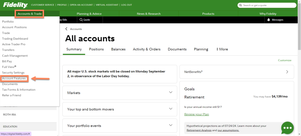 account features